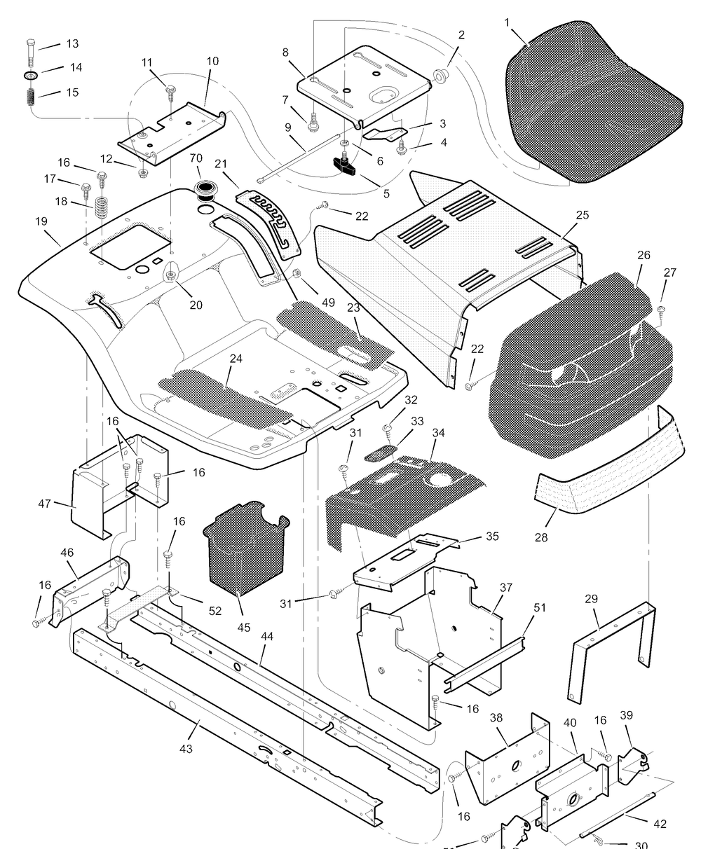 Chassis And Hood Diagram and Parts List for 385011X50B 2003 Briggs and Stratton Lawn Tractor